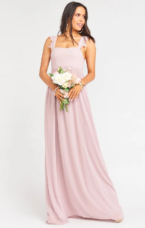 June Maxi Dress ~ Neutral Mauve Chiffon Fashionable Asymmetrical Maxi Dress