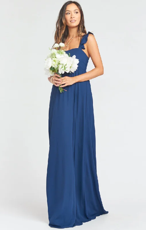 June Maxi Dress ~ Rich Navy Crisp Trendy Fit-and-Flare Maxi Dress