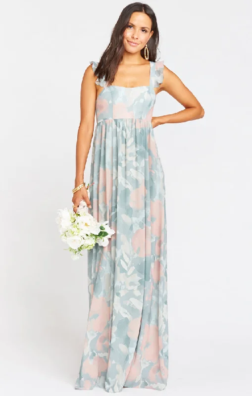 June Maxi Dress ~ Sage I Do Floral Trendy Off-Shoulder Ruffle Maxi Dress