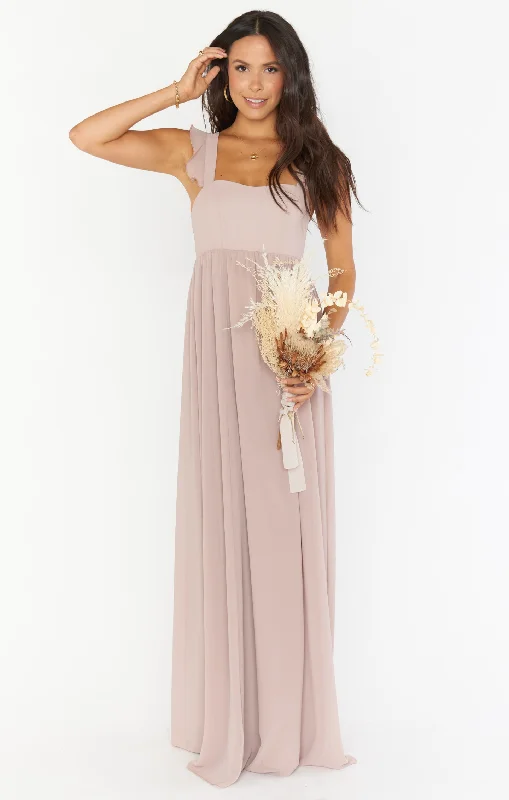 June Maxi Dress ~ Soft Beige Chiffon Elegant Sleeveless Maxi Dress