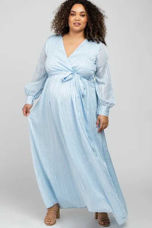 Light Blue Sparkle Chiffon Plus Maternity Maxi Dress Cozy Maxi Dress with Slit