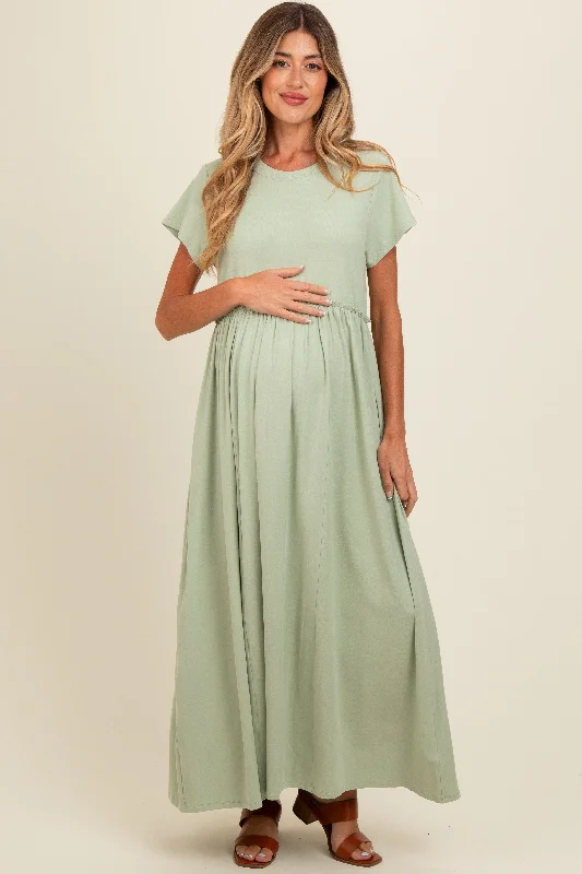 Light Olive Ruffle Trim Maternity Maxi Dress Comfortable Cotton Maxi Dress