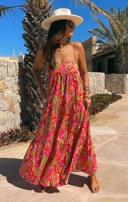 Long Weekend Maxi Dress ~ Paradise Palms Cozy Ruffle Sleeve Maxi Dress