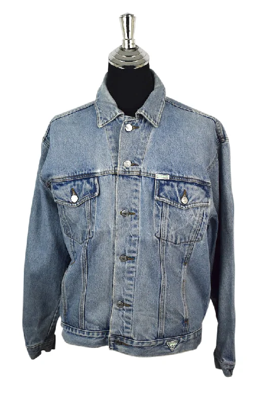 Guess Brand Denim Jacket Notch Collar Peter Pan Collar Cowl Neck