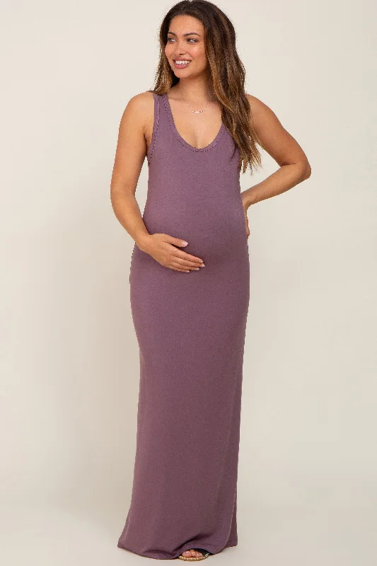 Mauve Basic Sleeveless Maternity Maxi Dress Fashionable Chiffon Maxi Dress