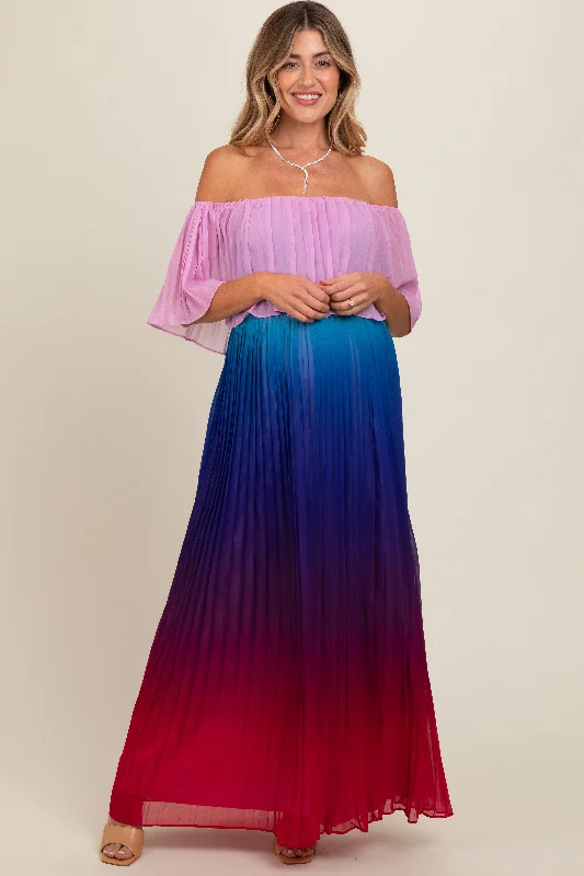 Multicolor Off Shoulder Pleated Maternity Maxi Dress Fashionable Chiffon Maxi Dress