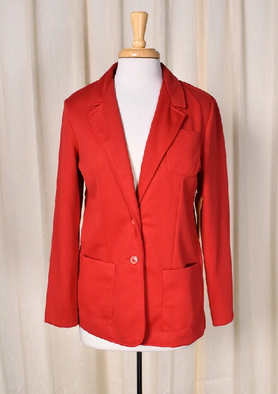 NWT 1970s Vintage Red Polyester Blazer Jacket Cardigan Sweater Pullover