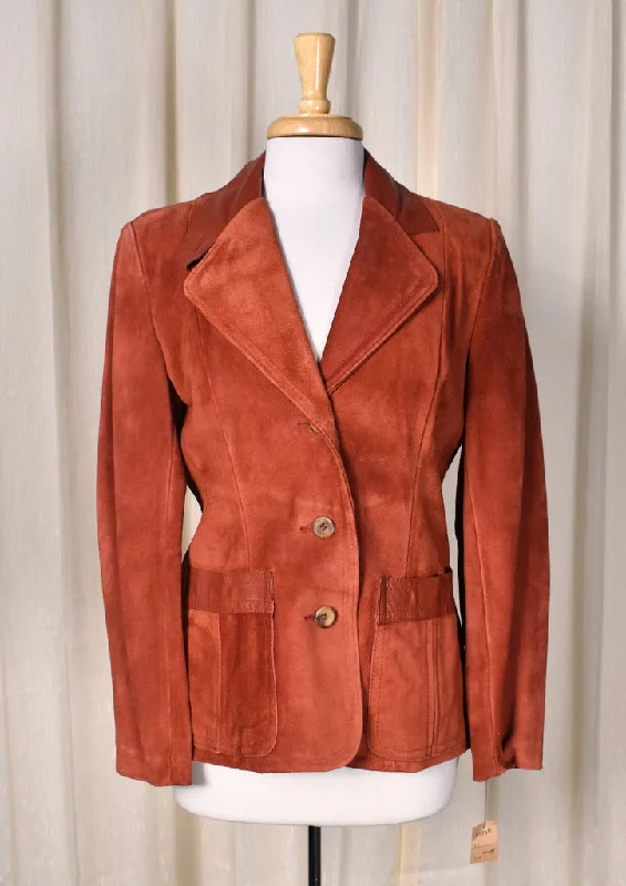 NWT Vintage 1980s Rust Suede & Leather Blazer Jacket Fleece Jacket Down Jacket Feather Jacket