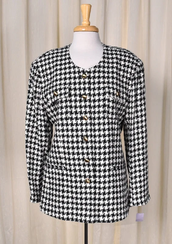 NWT 1990s Vintage Chanel Style Houndstooth Jacket Denim Jacket Leather Jacket Suede Jacket