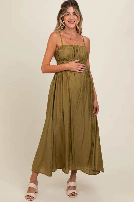 Olive Sleeveless Square Neckline Maternity Maxi Dress Chic Summer Maxi Dress