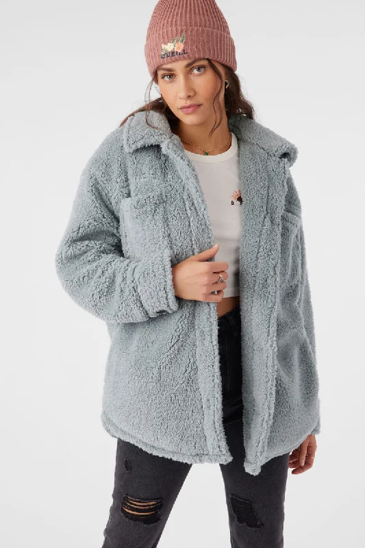 ONeill HEATH HIGH PILE OVERSIZED FLEECE JACKET - SILVER BLUE Ribbed Jacket Pleated Jacket Ruffled Jacket