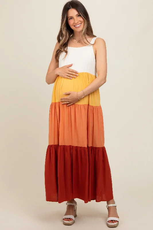 Orange Tiered Colorblock Maternity Maxi Dress Classic Strapless Maxi Dress