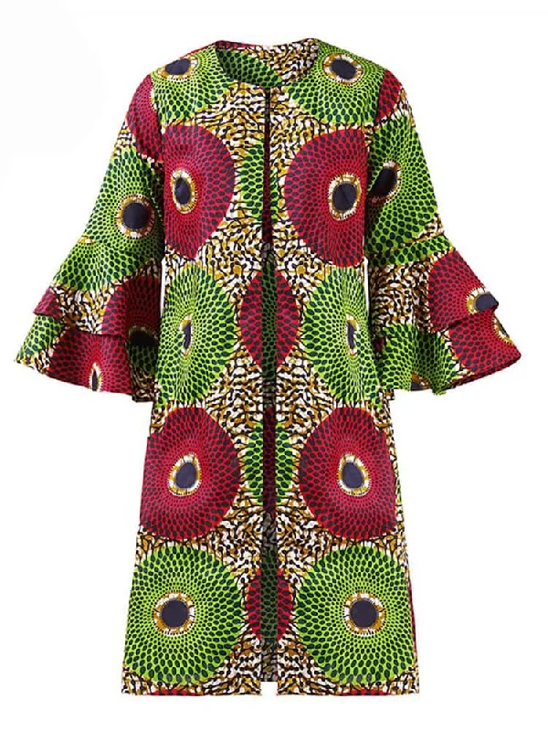 Plus Size African Print midi Jacket Tiered Jacket Buttoned Jacket Zippered Jacket