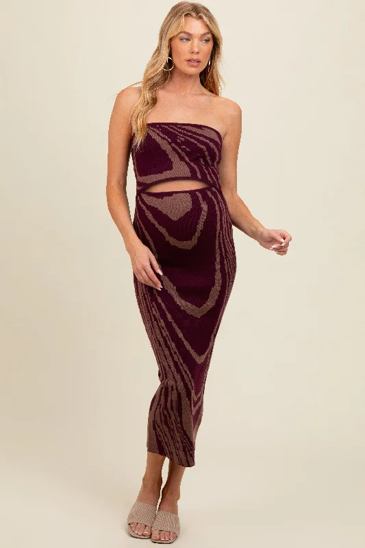 Purple Printed Strapless Cutout Fitted Maternity Maxi Dress Cozy Cold-Shoulder Maxi Dress