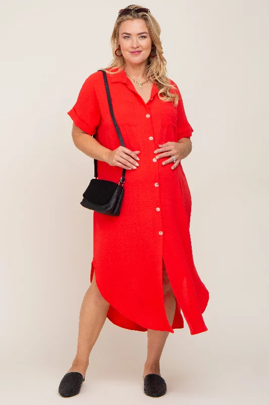 Red Button Down Hi Low Maternity Plus Maxi Dress Stylish Longline Maxi Dress