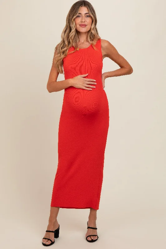 Rust Back Tie Bodycon Maternity Maxi Dress Trendy Ruffled Maxi Dress