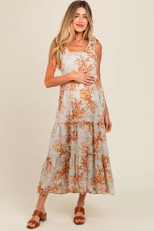 Rust Crochet Trim Floral Maternity Maxi Dress Classic Strapless Maxi Dress