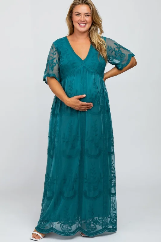 Teal Lace Mesh Overlay Maternity Plus Maxi Dress Classic Black Maxi Dress