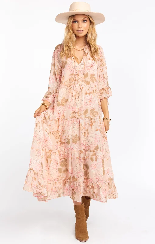 Viola Maxi Dress ~ Hydrangea Blooms Comfortable Cotton Maxi Dress