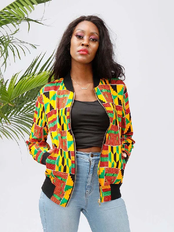 African Bomber Jacket Kente Print Jacket Blazer Coat