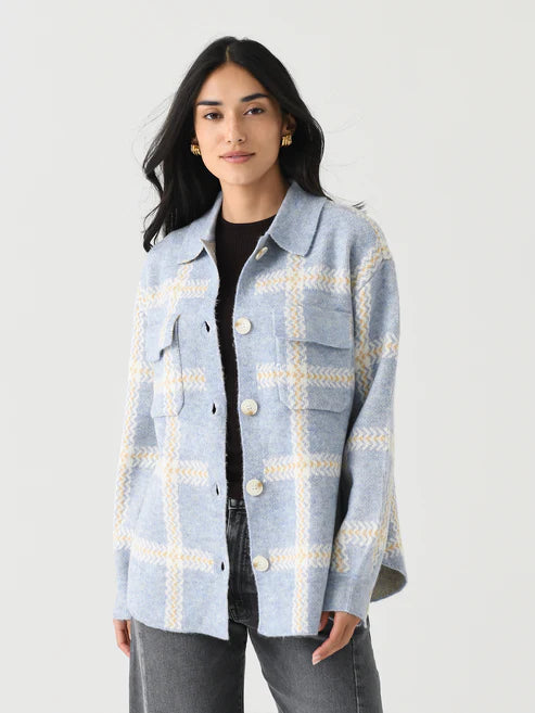 Z-Supply Tyler Plaid Sweater Jacket - LIGHT DENIM Hooded Jacket Caped Jacket Shawl Collar Jacket