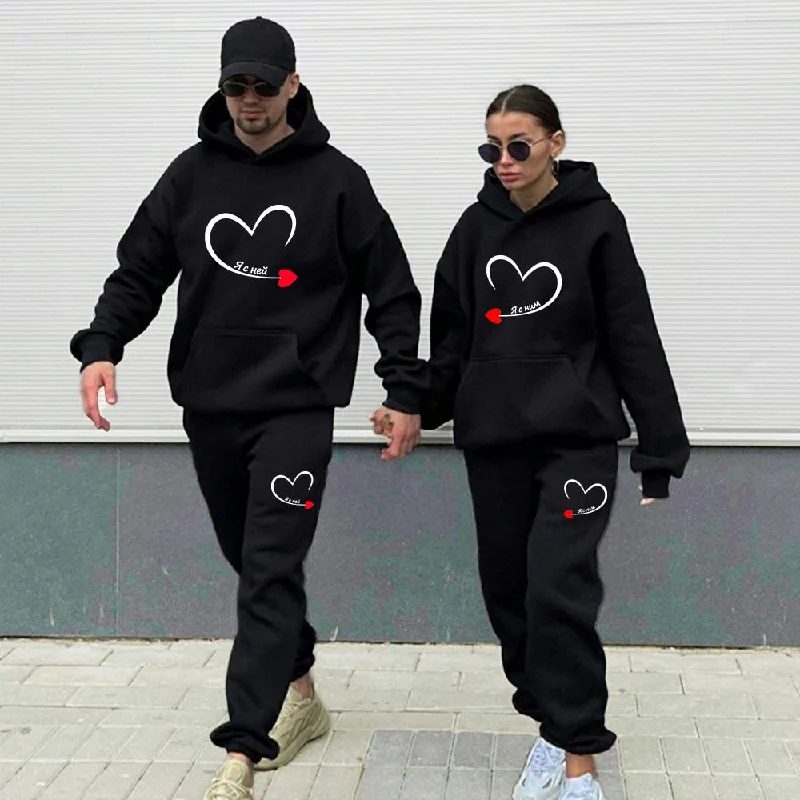 2023 Couples Tracksuit Love Heart Print Lover Hoodie and Pants 2 PCS Clothes Men Women Sweatshirts and Trousers Fleece Suits Hoodie with Elastic Waist Stretchable Comfortable 2023 Couples Tracksuit Love Heart Print Lover Hoodie and Pants 2 PCS Clothes Men Women Sweatshirts and Trousers Fleece Suits Hoodie with Elastic Waist Stretchable Comfortable