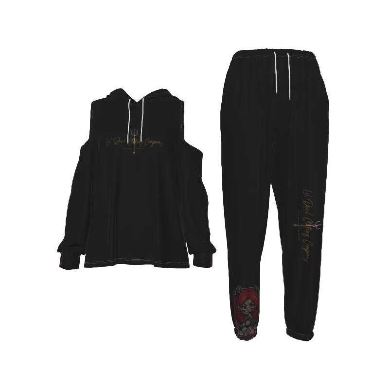 All-Over Print Women's Cold-Shoulder Hoodie Sports Suit little devil theme2 Hoodie with Button Placket Classic Preppy All-Over Print Women's Cold-Shoulder Hoodie Sports Suit little devil theme2 Hoodie with Button Placket Classic Preppy