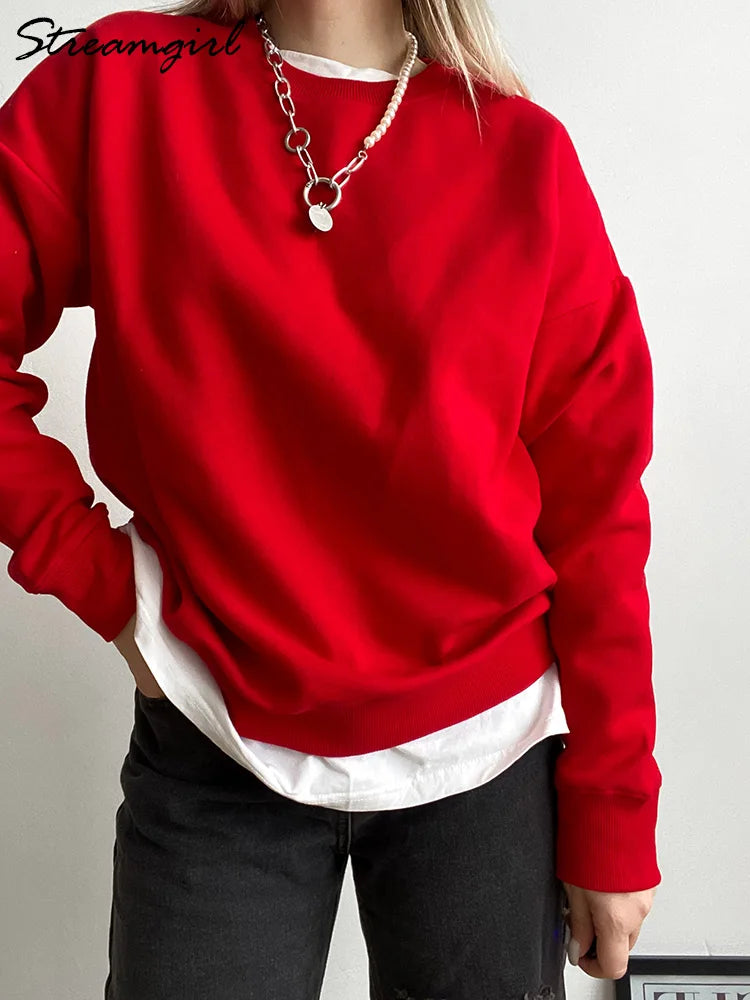 Women's Autumn Oversized Pullover Sweatshirt Hoodie with Monochrome Minimalist Simple Women's Autumn Oversized Pullover Sweatshirt Hoodie with Monochrome Minimalist Simple
