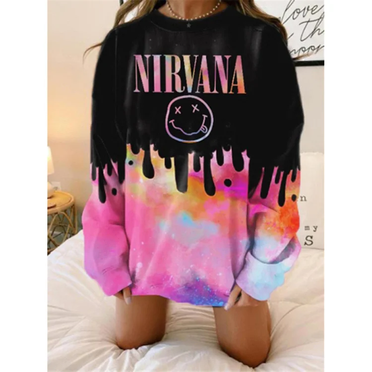 Autumn Winter Women Round Neck Letter Printed Loose Sweatshirt Hoodie with Side Slits Relaxed Casual Autumn Winter Women Round Neck Letter Printed Loose Sweatshirt Hoodie with Side Slits Relaxed Casual