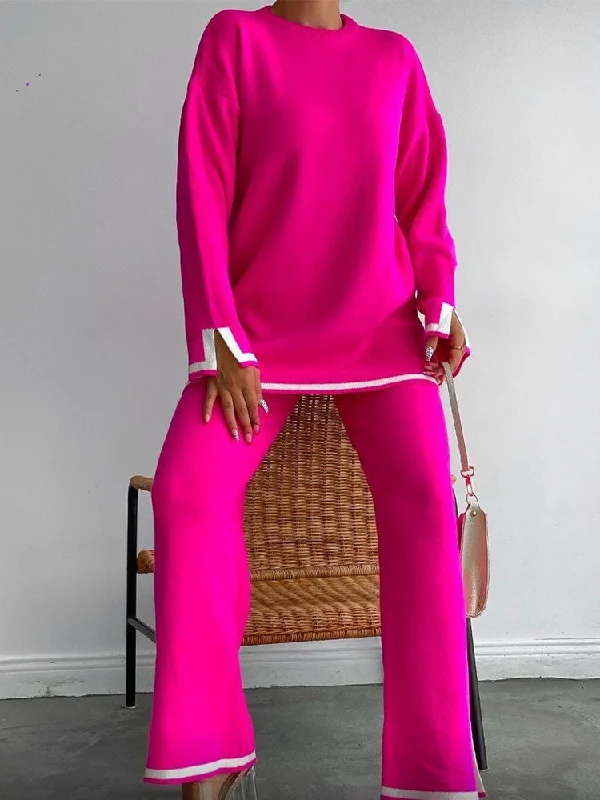 Autumn Winter Women Round Neck Long Sleeve Contrast Color Sweatshirt And Pants Athleisure Set Hoodie with Print Artistic Unique Autumn Winter Women Round Neck Long Sleeve Contrast Color Sweatshirt And Pants Athleisure Set Hoodie with Print Artistic Unique