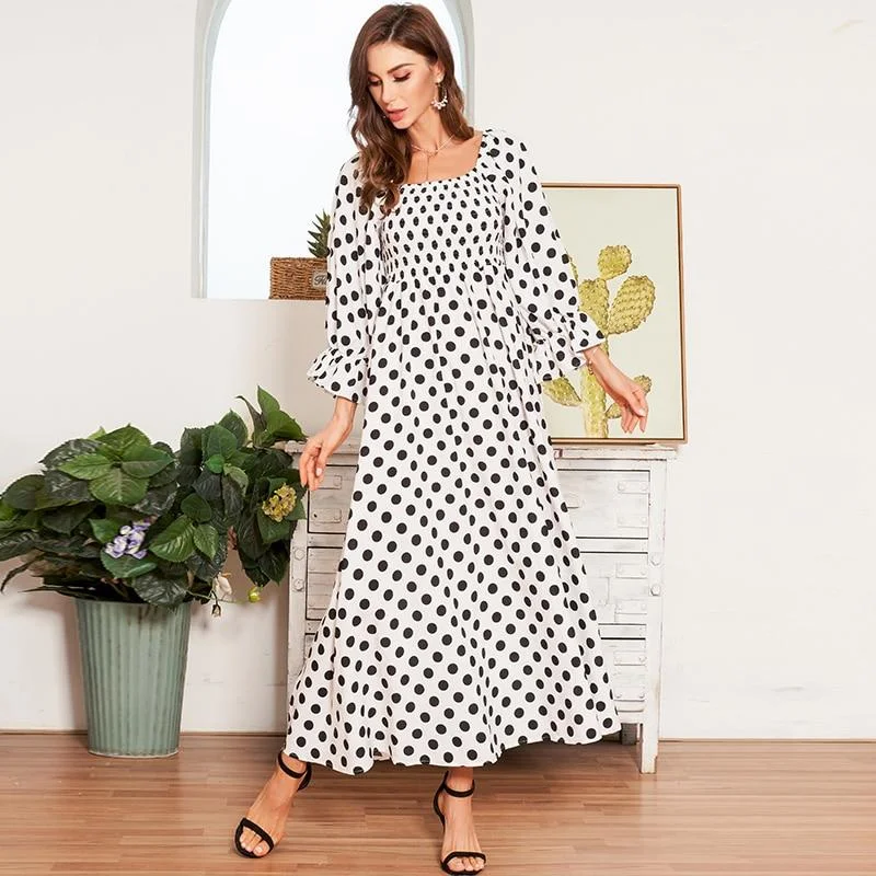 FashionSierra - Boho Polka Dot Long Dresses Women Flounce Sleeve Square Collar Summer Dress Women Maxi Dress Vestidos Stylish Maxi Dress with Frills FashionSierra - Boho Polka Dot Long Dresses Women Flounce Sleeve Square Collar Summer Dress Women Maxi Dress Vestidos Stylish Maxi Dress with Frills