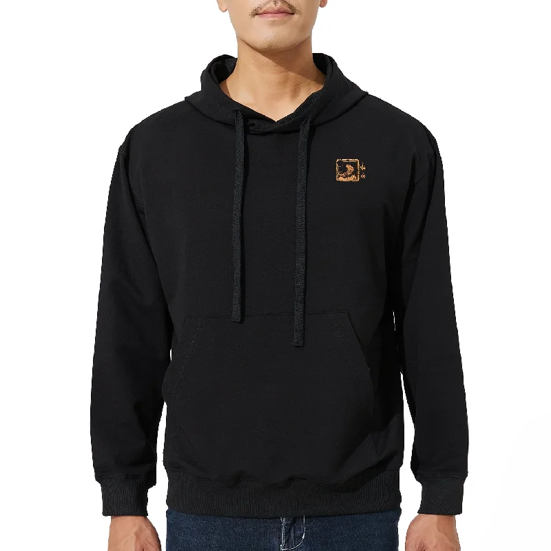 HUGE SPORTS Classic Revival Black Hoodie - Mountains & Seas Series Hoodie with Mock Neck Collared Structured HUGE SPORTS Classic Revival Black Hoodie - Mountains & Seas Series Hoodie with Mock Neck Collared Structured