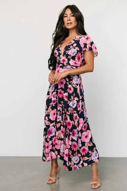 Destin Maxi Dress | Navy + Pink Elegant Wraparound Maxi Dress