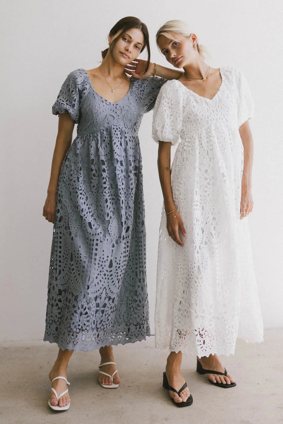 Devon Eyelet Lace Maxi Dress in Blue Stylish A-Line Maxi Dress