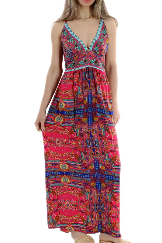 Long Flowy Floral 'Alessandra' Maxi Dress in Coral Cozy Open-Back Maxi Dress