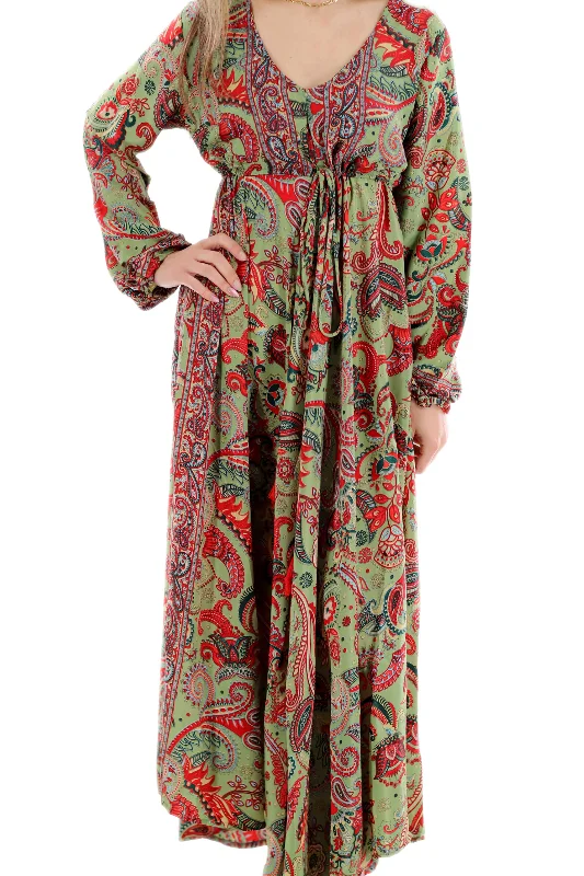 Long Flowy Floral 'Emilia' Maxi Dress - Green/Red (2024) Stylish Boho Chic Maxi Dress Long Flowy Floral 'Emilia' Maxi Dress - Green/Red (2024) Stylish Boho Chic Maxi Dress