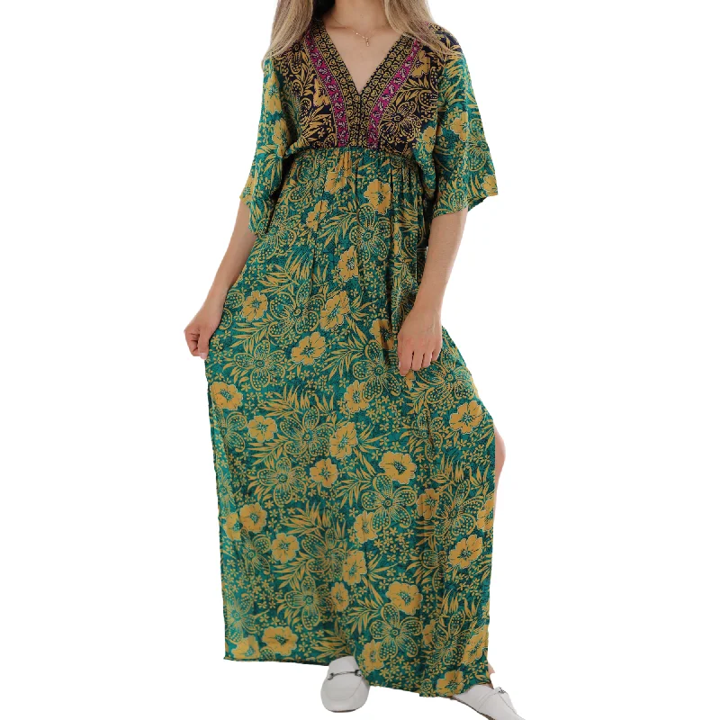 Floral Flowy 'Viola' Maxi Dress with Mid Length Sleeves Fashionable Off-Shoulder Maxi Dress Floral Flowy 'Viola' Maxi Dress with Mid Length Sleeves Fashionable Off-Shoulder Maxi Dress