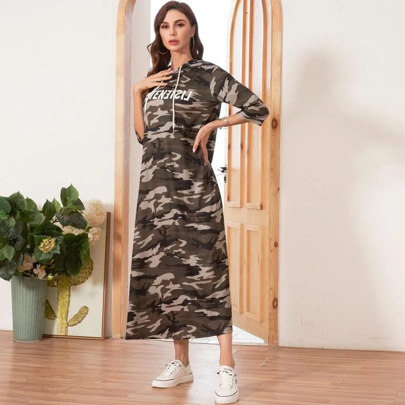 FashionSierra - Hooded Dress Women Camouflage Casual Letter Print Dresses Woman Three Quarter Sleeve Ladies Maxi Dress Stylish Boho Chic Maxi Dress FashionSierra - Hooded Dress Women Camouflage Casual Letter Print Dresses Woman Three Quarter Sleeve Ladies Maxi Dress Stylish Boho Chic Maxi Dress