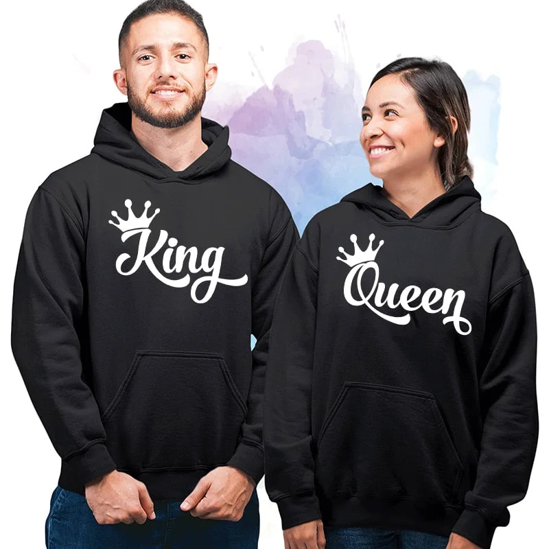 King or Queen Letters Printed Crown Design Couple Hooded Sweatshirt Men Autumn Winter Streetwear Lover Casual Pullover Hoodies Hoodie with Velcro Closure Adjustable Secure King or Queen Letters Printed Crown Design Couple Hooded Sweatshirt Men Autumn Winter Streetwear Lover Casual Pullover Hoodies Hoodie with Velcro Closure Adjustable Secure