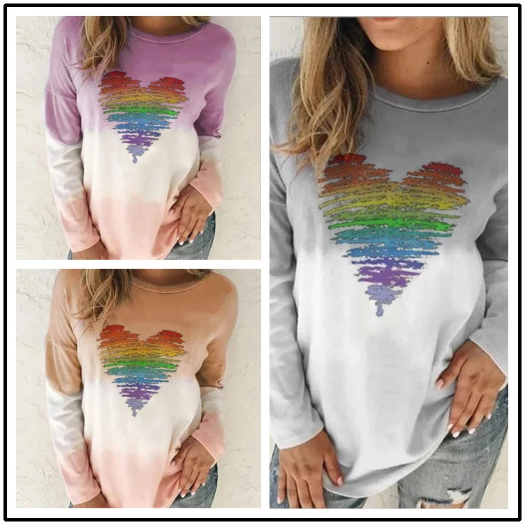 Long-Sleeved Women Round Neck Autumn Winter Casual Tie-Dye Heart Print Sweatshirt Hoodie with Tie-Dye Psychedelic Retro Long-Sleeved Women Round Neck Autumn Winter Casual Tie-Dye Heart Print Sweatshirt Hoodie with Tie-Dye Psychedelic Retro