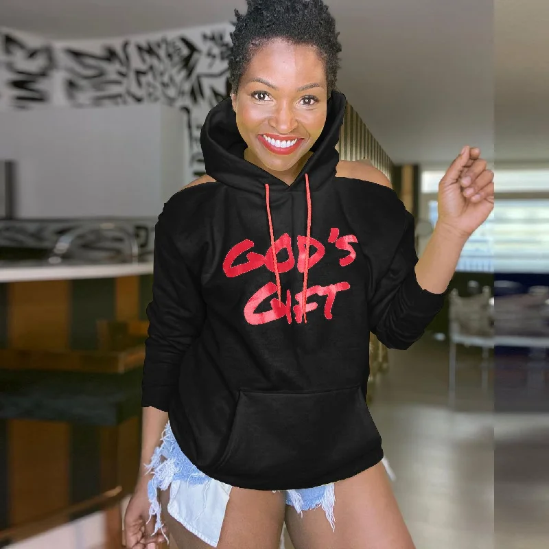 Loose Casual Cool-Shoulder Large Pocket Long-Sleeved Women Letter Print Hoodie Graphic Hoodie Design Print Loose Casual Cool-Shoulder Large Pocket Long-Sleeved Women Letter Print Hoodie Graphic Hoodie Design Print