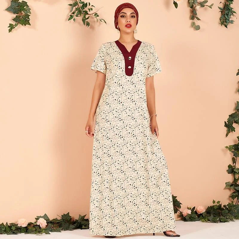 FashionSierra - New Summer Long Dress Women Apricot Floral Print Chiffon Vintage V-neck Short Sleeve Arab Robes Loose Party Maxi Dresses Cozy Knit Maxi Dress FashionSierra - New Summer Long Dress Women Apricot Floral Print Chiffon Vintage V-neck Short Sleeve Arab Robes Loose Party Maxi Dresses Cozy Knit Maxi Dress