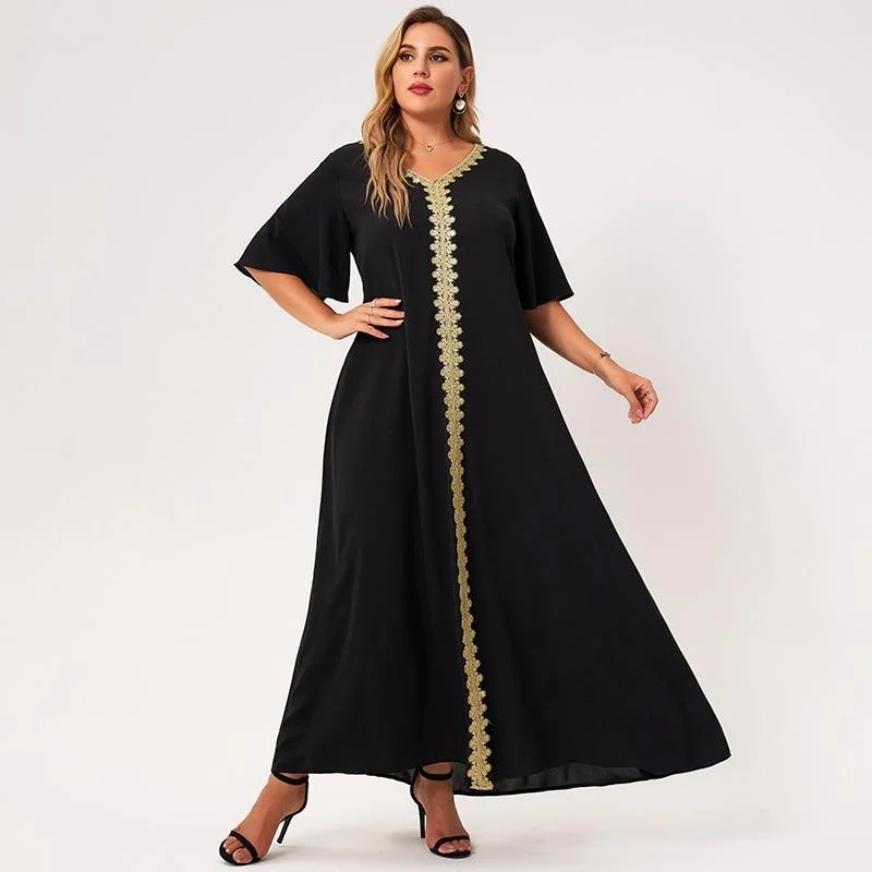 FashionSierra - Maxi Dress Women Plus Size Black Loose Embroidery Selvedge Hemmed V-neck Ruffle Half Sleeve Elegant Vintage Robe Cozy Cold-Shoulder Maxi Dress FashionSierra - Maxi Dress Women Plus Size Black Loose Embroidery Selvedge Hemmed V-neck Ruffle Half Sleeve Elegant Vintage Robe Cozy Cold-Shoulder Maxi Dress