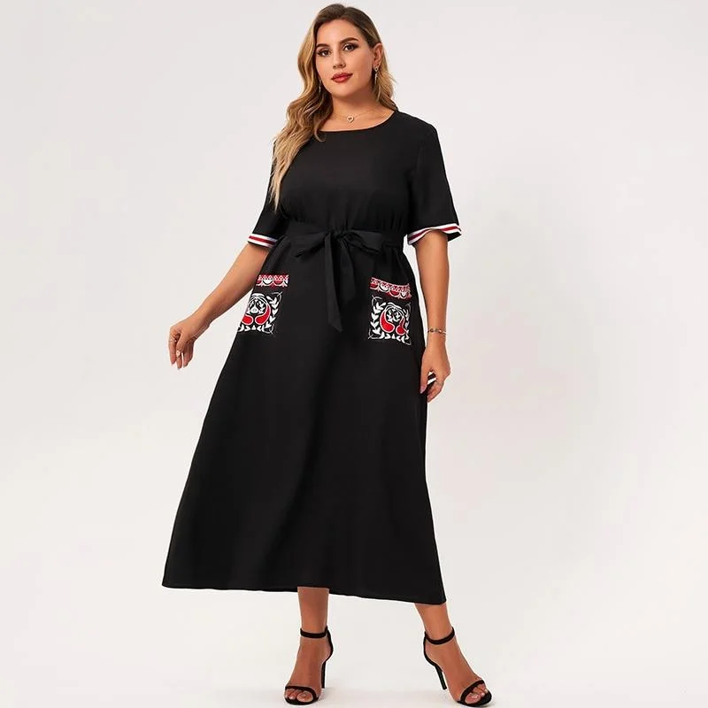 FashionSierra - Summer Maxi Dress Women Plus Size Black Loose Pockects Plant Hand-painted Print Striped Short Sleeve Large Party Robes Chic Summer Floral Maxi Dress FashionSierra - Summer Maxi Dress Women Plus Size Black Loose Pockects Plant Hand-painted Print Striped Short Sleeve Large Party Robes Chic Summer Floral Maxi Dress