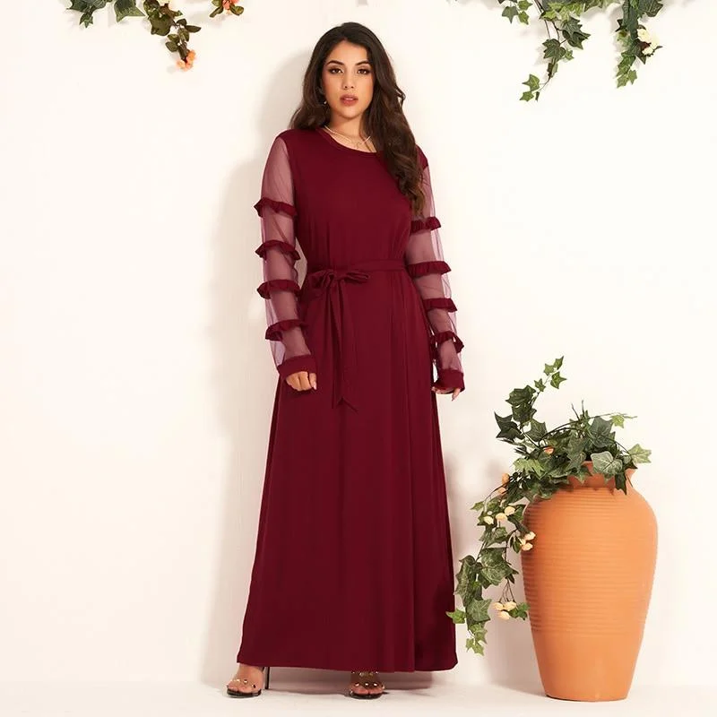 FashionSierra - New Summer Women Party Dress Elegant Burgundy Long Dress Sexy Mesh Ruffle Long Sleeve Belted Maxi Dresses Retro Vestido Fashionable Asymmetrical Maxi Dress FashionSierra - New Summer Women Party Dress Elegant Burgundy Long Dress Sexy Mesh Ruffle Long Sleeve Belted Maxi Dresses Retro Vestido Fashionable Asymmetrical Maxi Dress