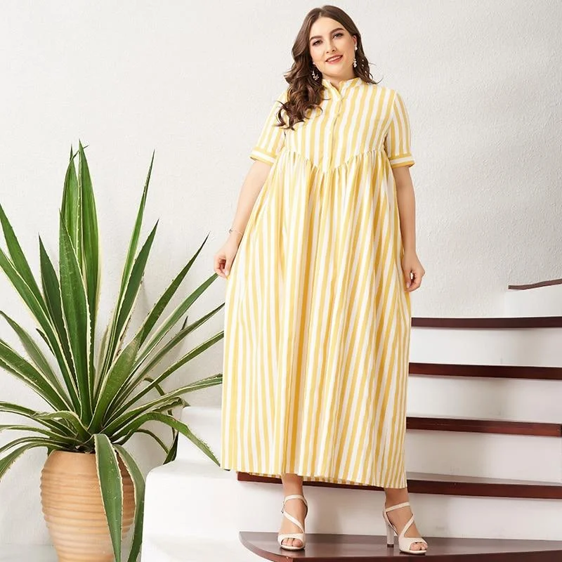 FashionSierra - New Summer Women Yellow Striped Long Dress Button Short-Sleeve Maxi Dress Plus Size Dress Casual Loose Fat Large Dresses Trendy Floral Print Maxi Dress FashionSierra - New Summer Women Yellow Striped Long Dress Button Short-Sleeve Maxi Dress Plus Size Dress Casual Loose Fat Large Dresses Trendy Floral Print Maxi Dress