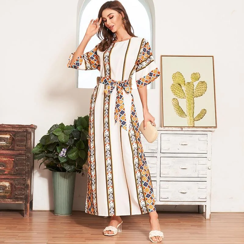 FashionSierra - New Women Summer Boho Long Dress White Fashion Tribal Print Batwing Half Sleeve Belted Kaftan Holiday Style Maxi Dresses Trendy Maxi Dress with Belt FashionSierra - New Women Summer Boho Long Dress White Fashion Tribal Print Batwing Half Sleeve Belted Kaftan Holiday Style Maxi Dresses Trendy Maxi Dress with Belt