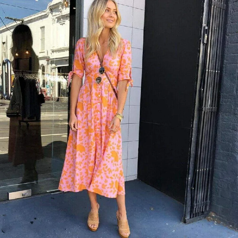 FashionSierra - New Women Sweet Boho Floral Maxi Dress Summer Retro Short Sleeve Draped Bandage Dresses Lady Party Beach Sundress Vestidos Fashionable Printed Maxi Dress FashionSierra - New Women Sweet Boho Floral Maxi Dress Summer Retro Short Sleeve Draped Bandage Dresses Lady Party Beach Sundress Vestidos Fashionable Printed Maxi Dress