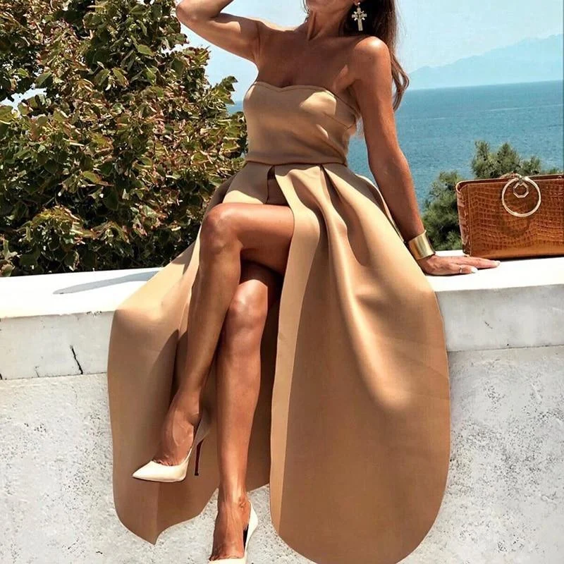 FashionSierra - Off Shoulder Party Dress Women Solid Khaki Strapless Dress Elegant Back Zipper Slit Holiday Maxi Dresses High Slit Vestido Mujer Chic Button-Up Maxi Dress FashionSierra - Off Shoulder Party Dress Women Solid Khaki Strapless Dress Elegant Back Zipper Slit Holiday Maxi Dresses High Slit Vestido Mujer Chic Button-Up Maxi Dress