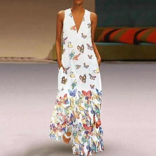 FashionSierra - Plus size bohemian long maxi dress Women sleeveless v neck sexy beach sundress Casual loose butterfly dress robe femme vestidos Cozy Maxi Dress with Slit FashionSierra - Plus size bohemian long maxi dress Women sleeveless v neck sexy beach sundress Casual loose butterfly dress robe femme vestidos Cozy Maxi Dress with Slit